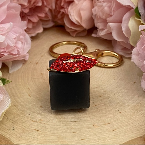 Red Lipstick with Crystal Lips Keychain Charm - Picture 14 of 16